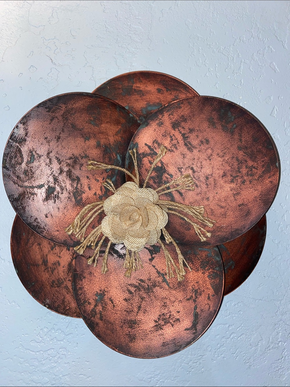 Industrial Chic Metal Flower Wall Art Copper Bronze Rustic 3D Farmhouse 14x14